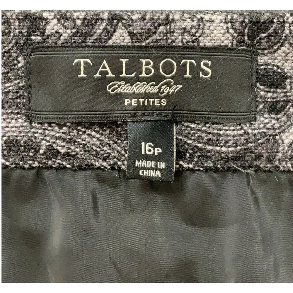 Talbots Wool Blend Floral Wrap Mini Skirt 12P Black Gray Jacquard - Picture 4 of 13
